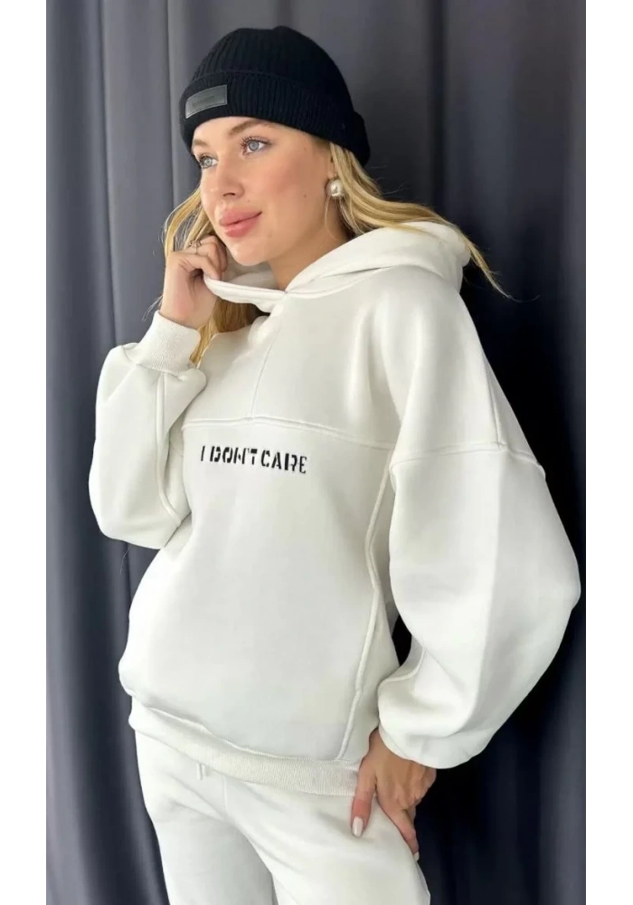 Nakış İşlemeli Üç İplik Sweat Takım- Beyaz