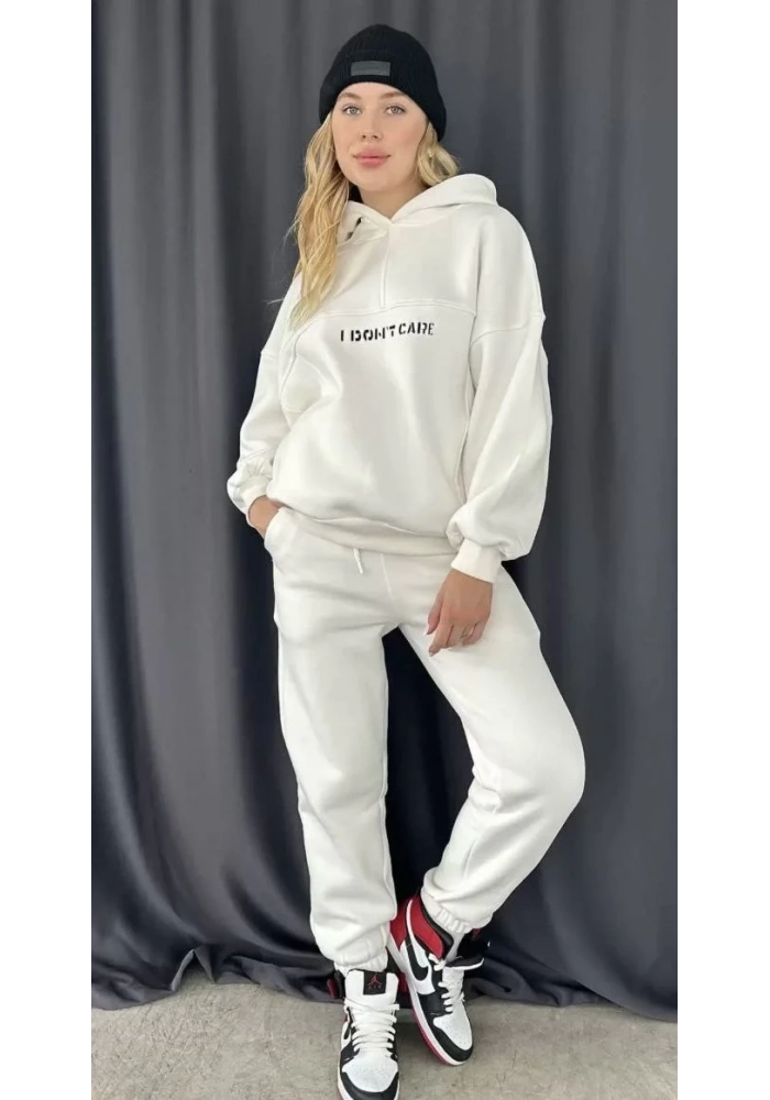 Nakış İşlemeli Üç İplik Sweat Takım- Beyaz