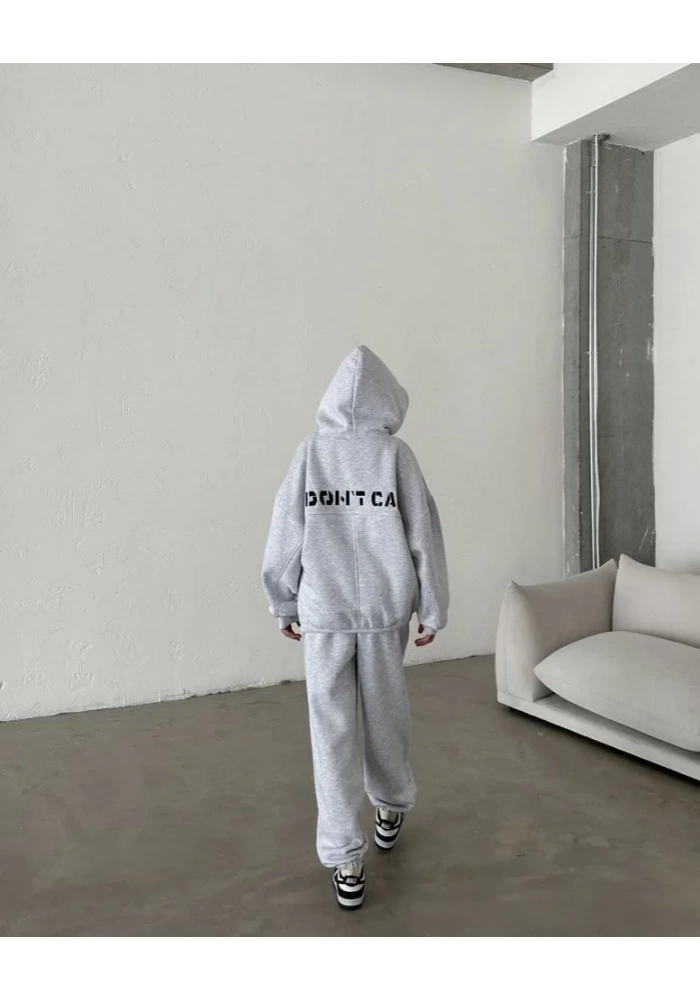 Nakış İşlemeli Üç İplik Sweat Takım- Gri