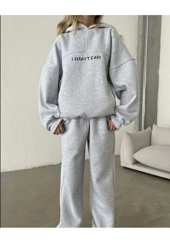 Nakış İşlemeli Üç İplik Sweat Takım- Gri