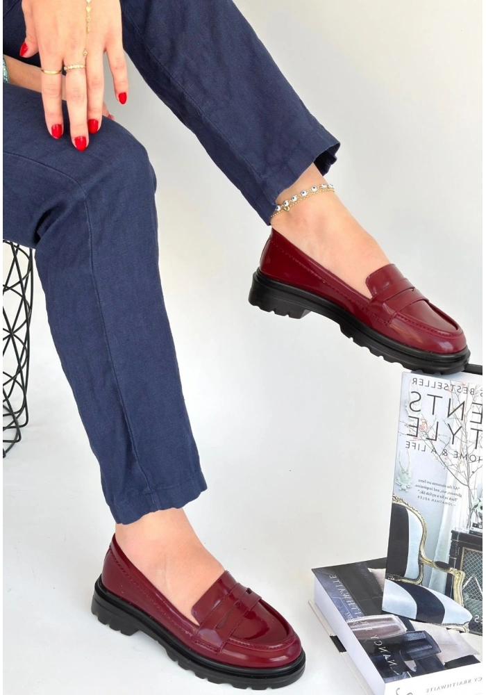 Narli Bordo Rugan Oxford Ayakkabı