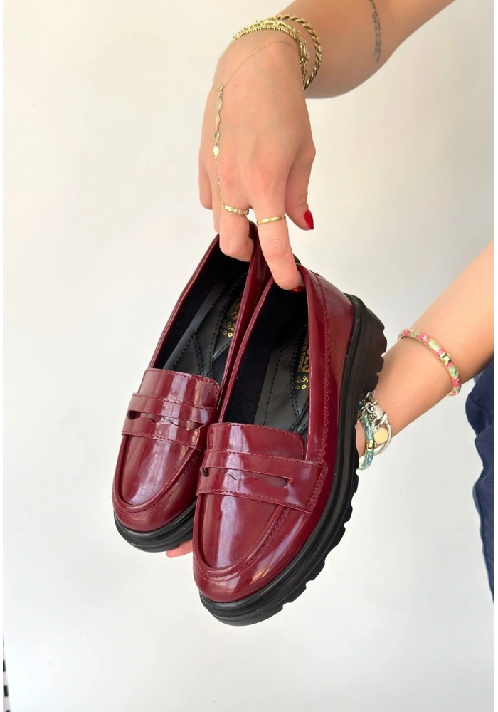 Narli Bordo Rugan Oxford Ayakkabı