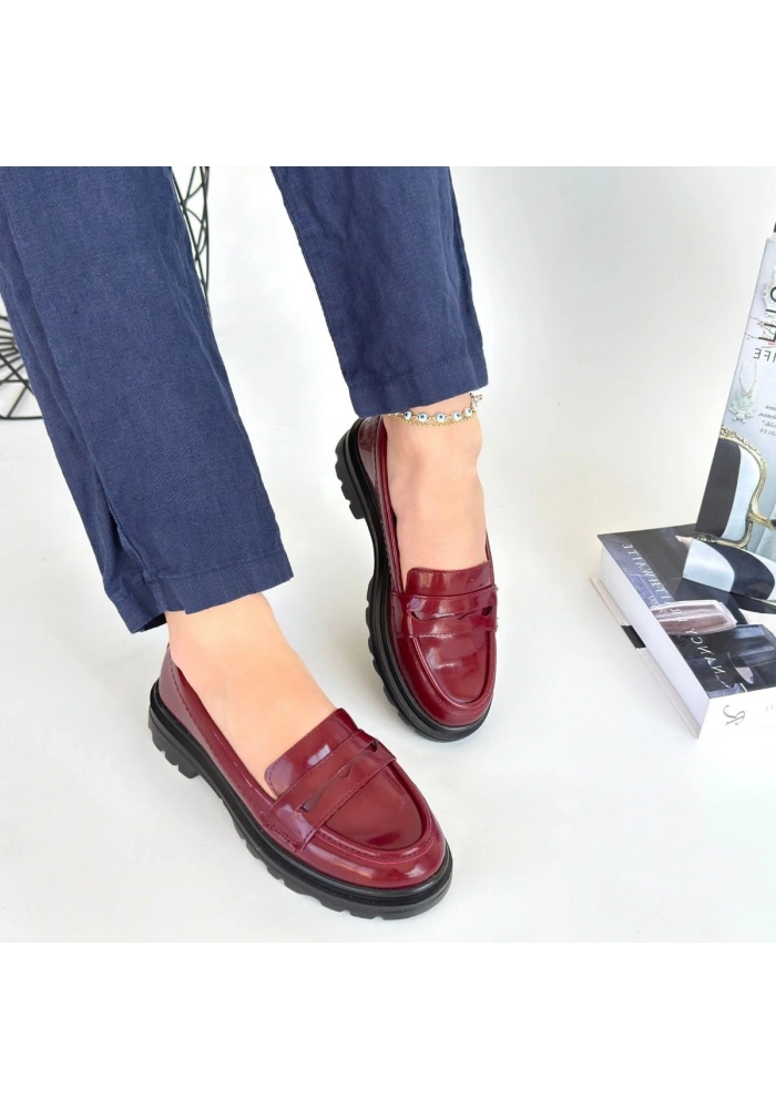 Narli Bordo Rugan Oxford Ayakkabı