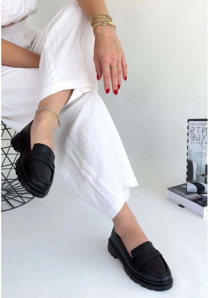 Narli Siyah Cilt Oxford Ayakkabı