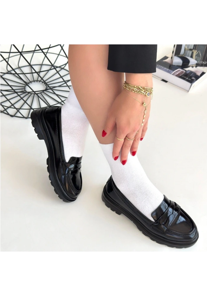 Narli Siyah Rugan Oxford Ayakkabı