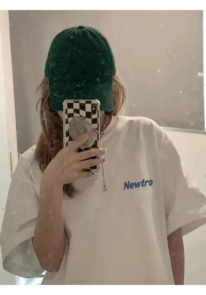 Newtro Baskılı Oversize Bisiklet Yaka T-shirt - Beyaz