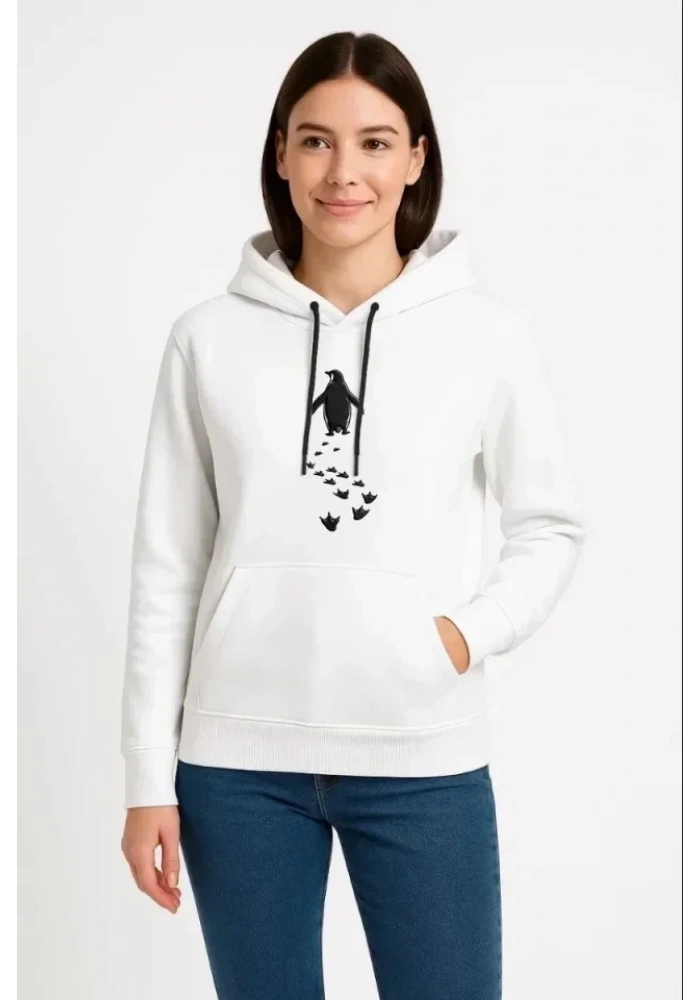 Nihilist Penguen Temalı Oversize Kapüşonlu Sweatshirt - Beyaz