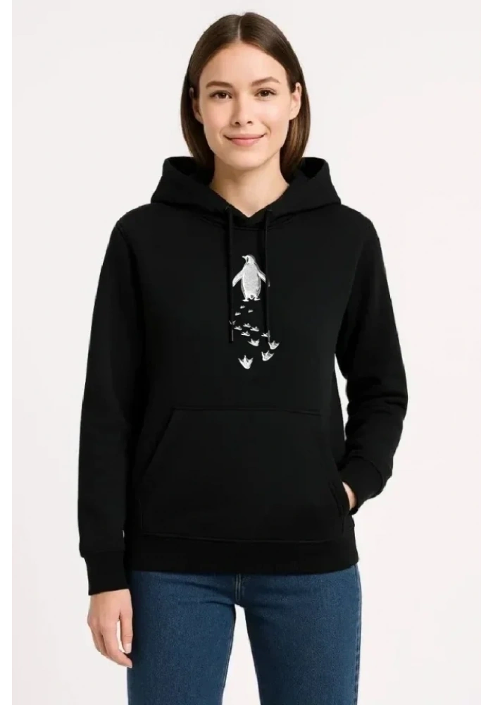 Nihilist Penguen Temalı Oversize Kapüşonlu Sweatshirt - Siyah