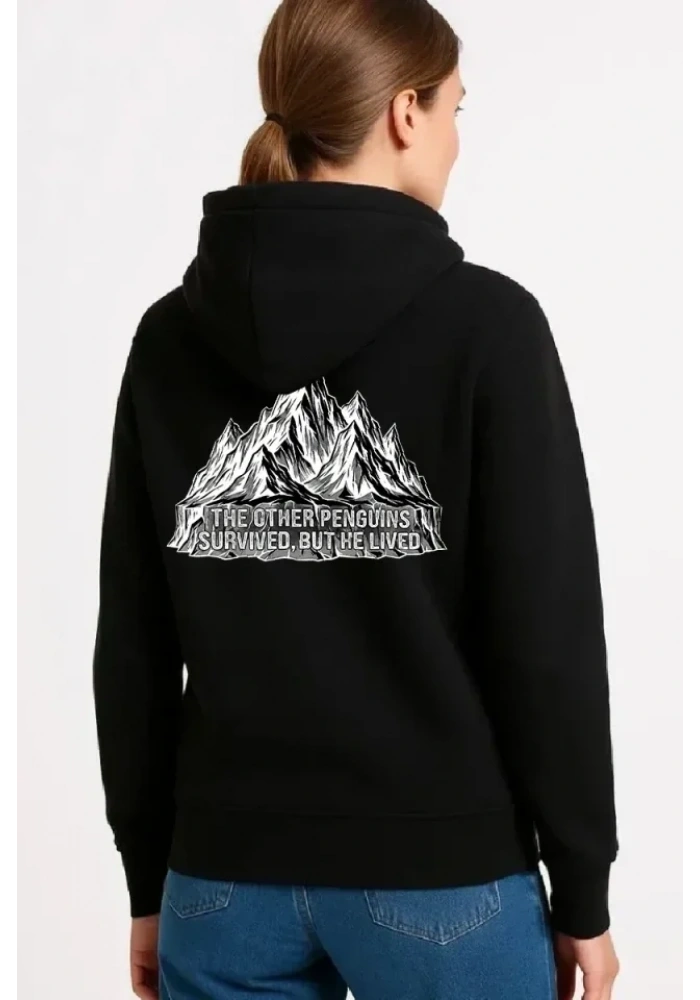 Nihilist Penguen Temalı Oversize Kapüşonlu Sweatshirt - Siyah