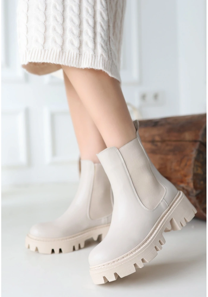 Ninle Bej Cilt Topuklu Bot