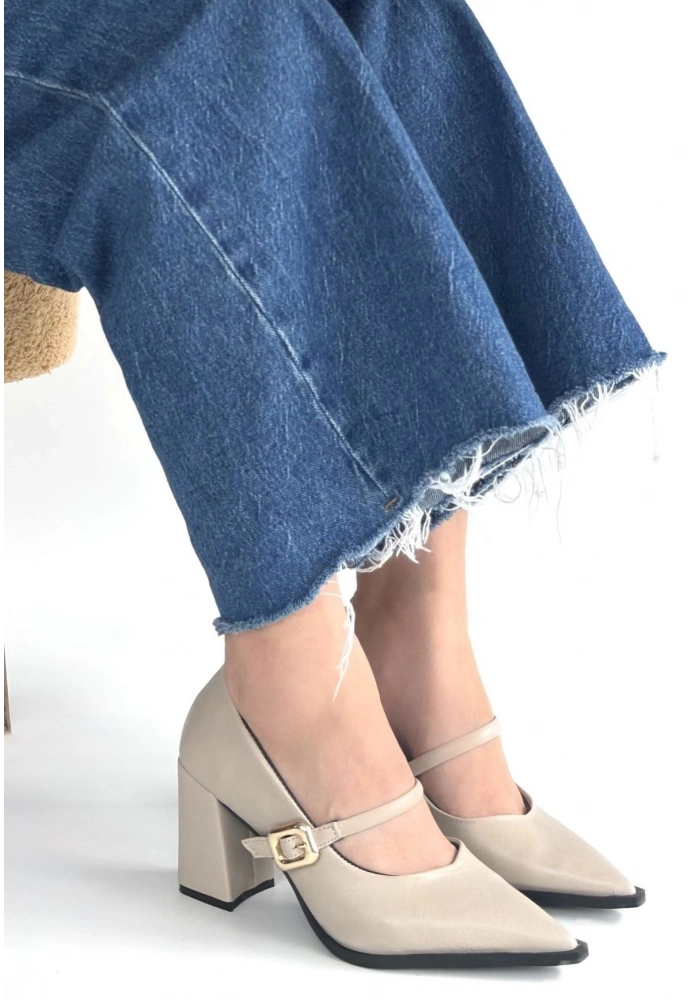 Nıvra Bej Cilt Topuklu Ayakkabı