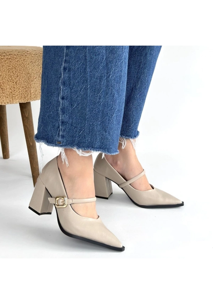 Nıvra Bej Cilt Topuklu Ayakkabı