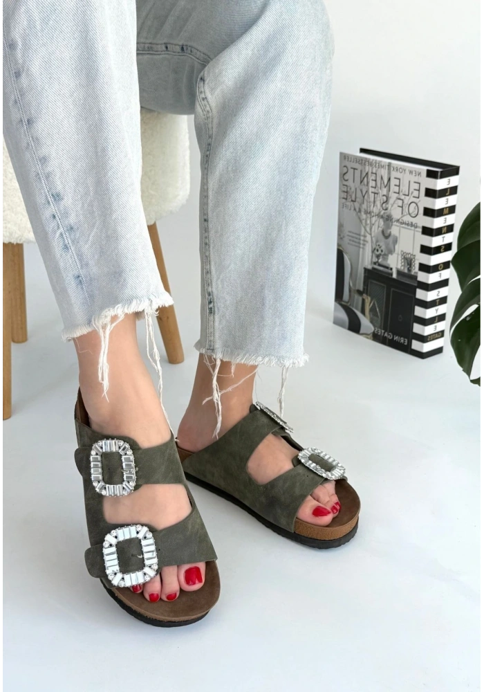 Nool Yeşil Nubuk Terlik