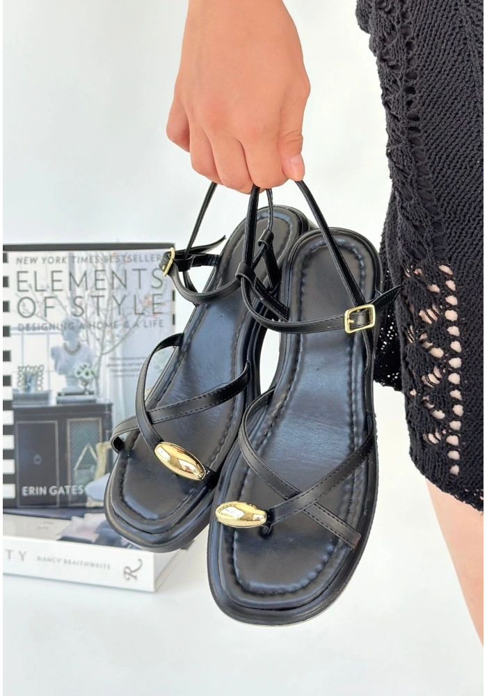 Nordi Siyah Cilt Kemerli Sandalet