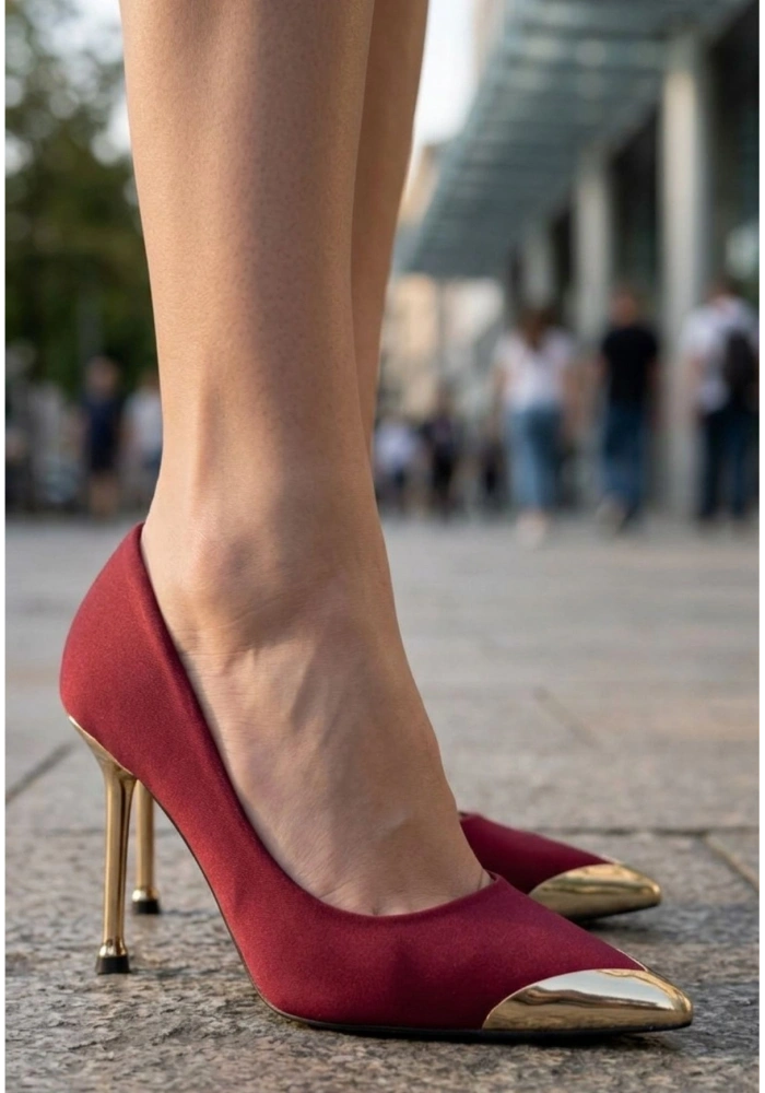 Norji Bordo Saten Stiletto Ayakkabı