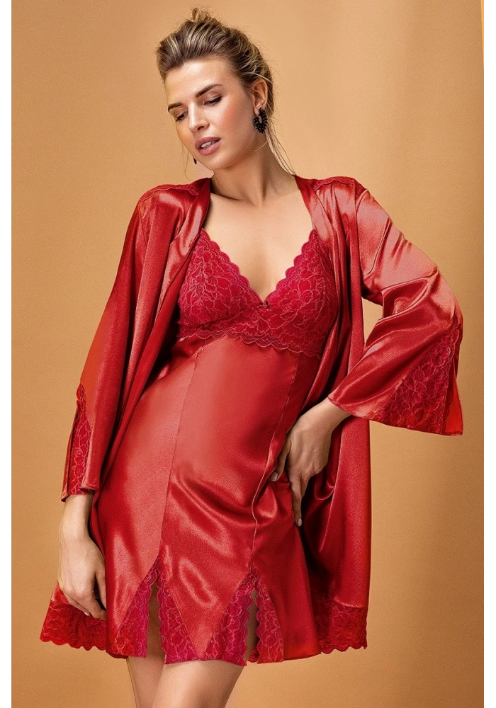 Nurteks 5325 Bayan Saten Gecelik Sabahlık Set