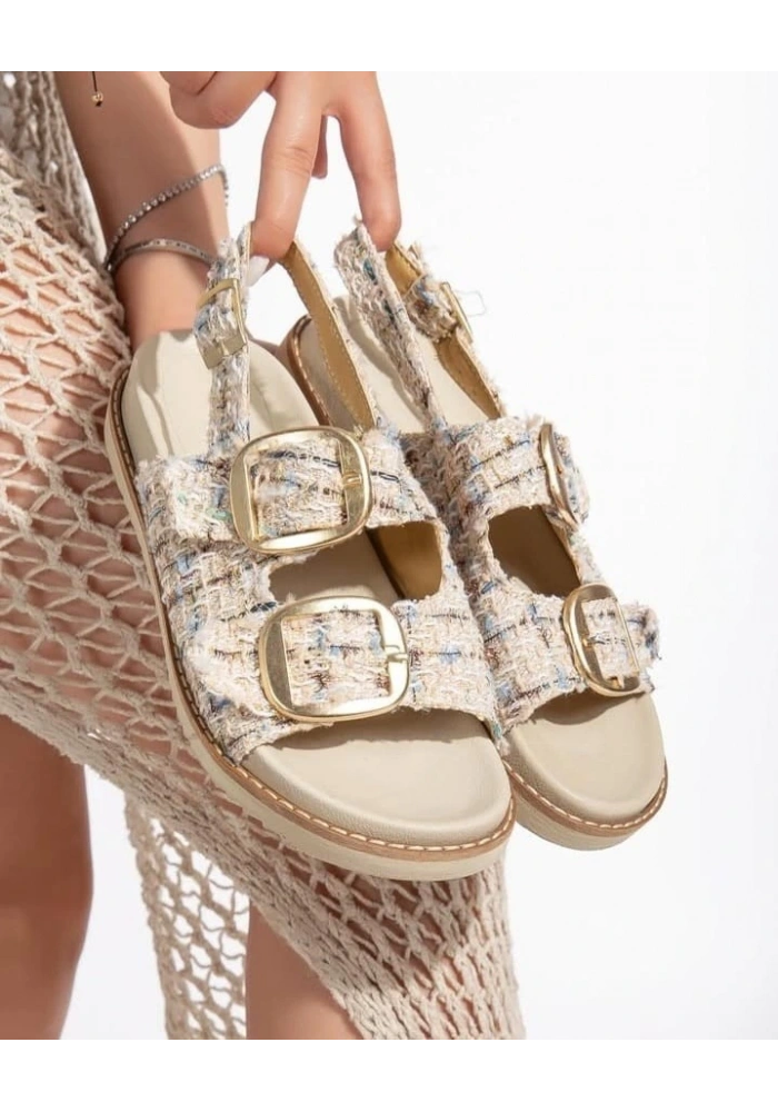 Olira Bej Simli Kemerli Sandalet