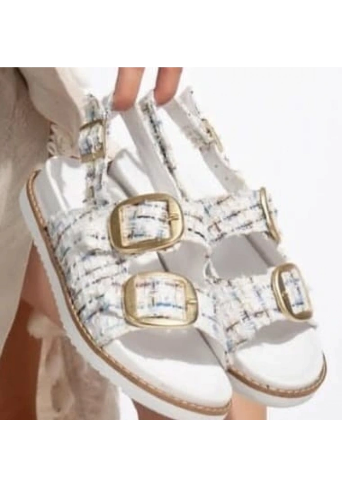 Olira Beyaz Simli Kemerli Sandalet