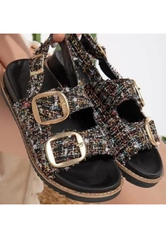 Olira Siyah Simli Kemerli Sandalet