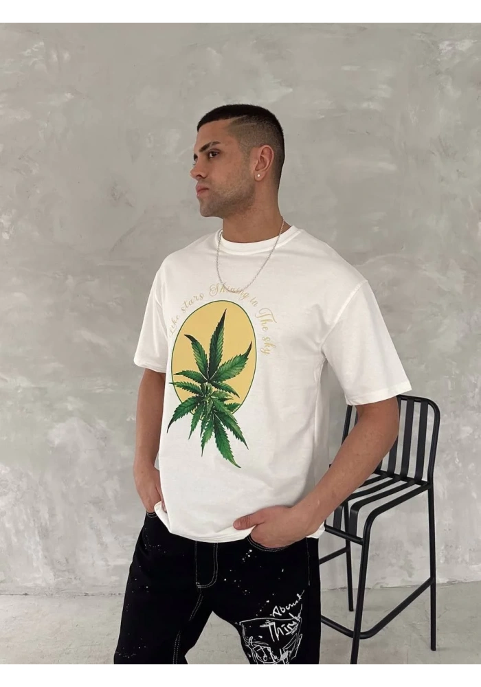 Ön ve Arka Baskılı Oversize Bisiklet Yaka - Beyaz