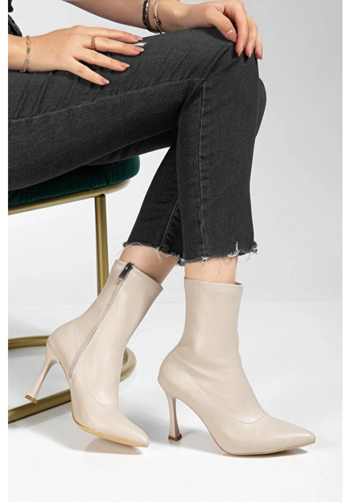Orjen Bej Cilt Streç Topuklu Bot