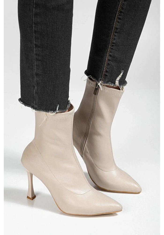 Orjen Bej Cilt Streç Topuklu Bot