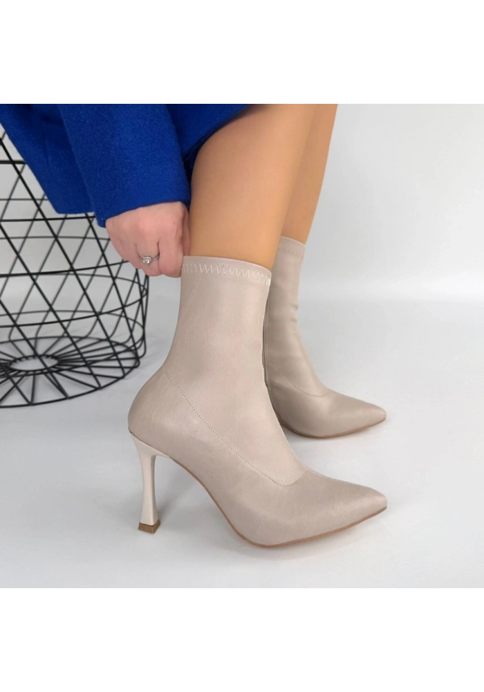Orjen Bej Cilt Streç Topuklu Bot