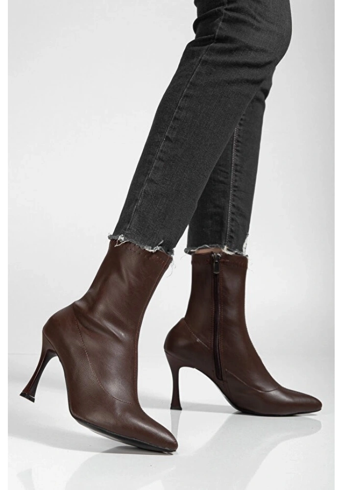 Orjen Kahverengi Cilt Streç Topuklu Bot