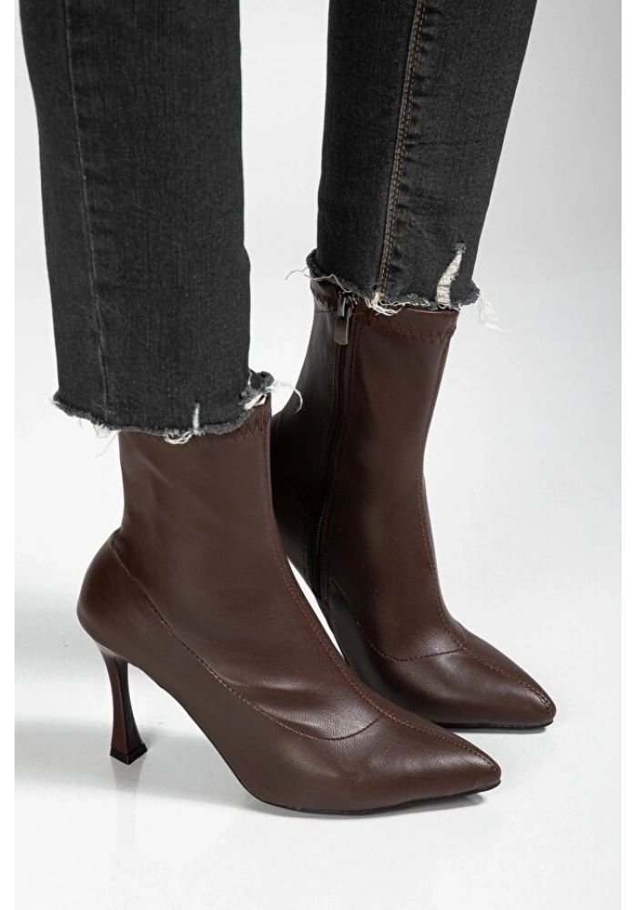 Orjen Kahverengi Cilt Streç Topuklu Bot