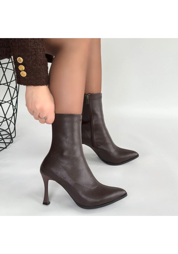 Orjen Kahverengi Cilt Streç Topuklu Bot