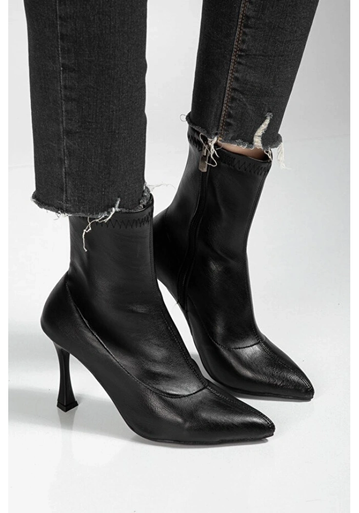 Orjen Siyah Cilt Streç Topuklu Bot