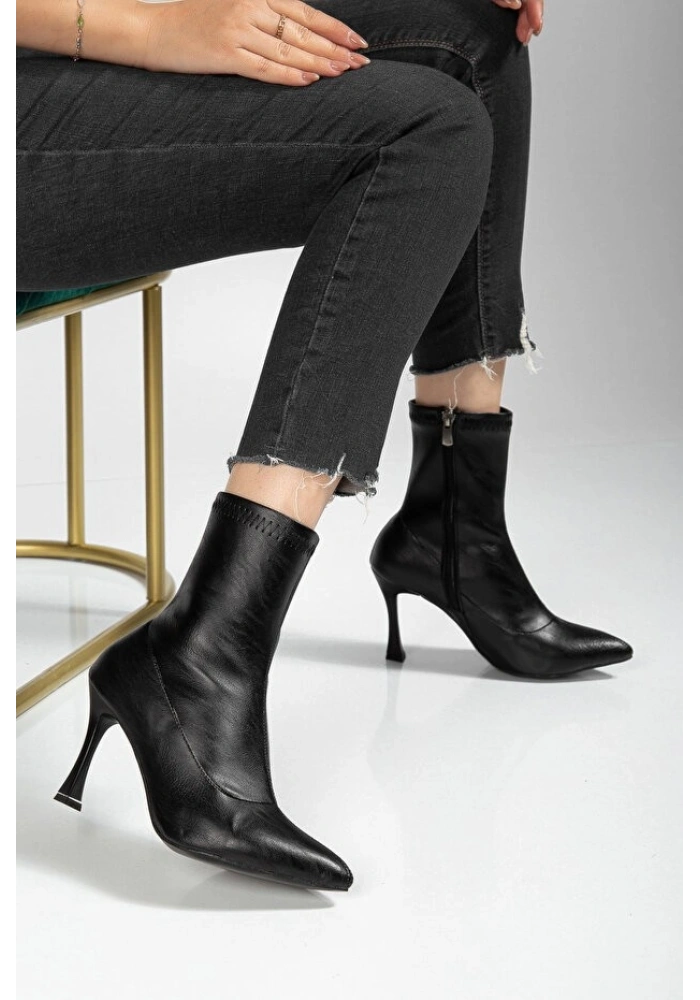 Orjen Siyah Cilt Streç Topuklu Bot