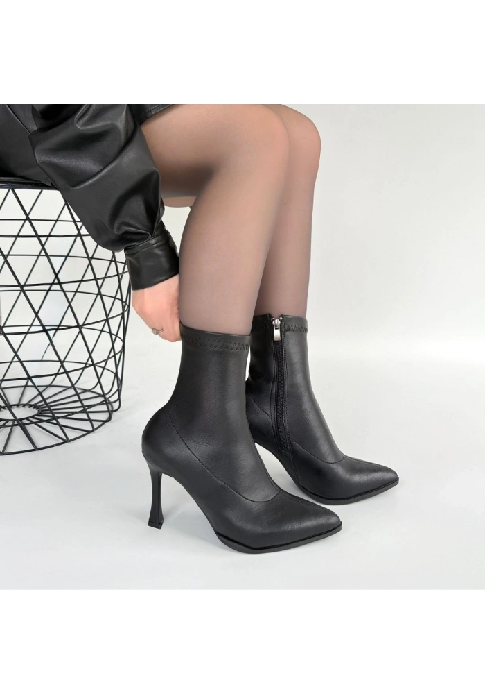 Orjen Siyah Cilt Streç Topuklu Bot