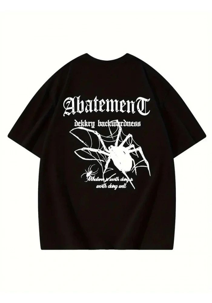 Örümcek Ağı Desenli Baskılı Kadın Bisiklet Yaka T-shirt - Siyah