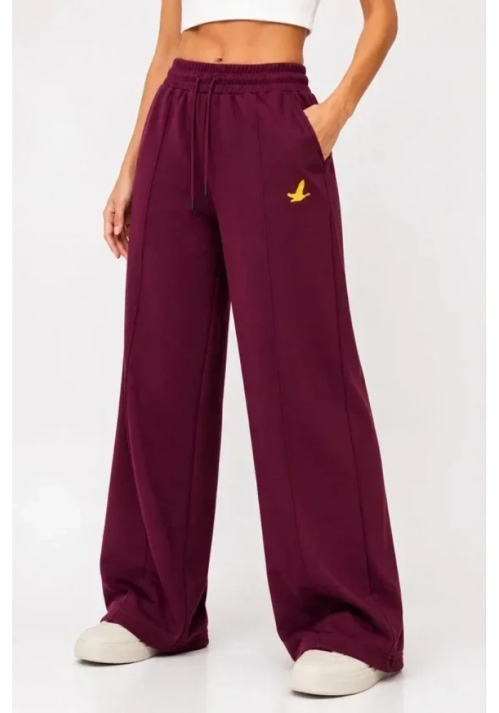Osy Modal Yumuşak Dokulu Cima Dikişli Nakışlı Cepli Oversize Bol Paça Eşofman Altı - Bordo