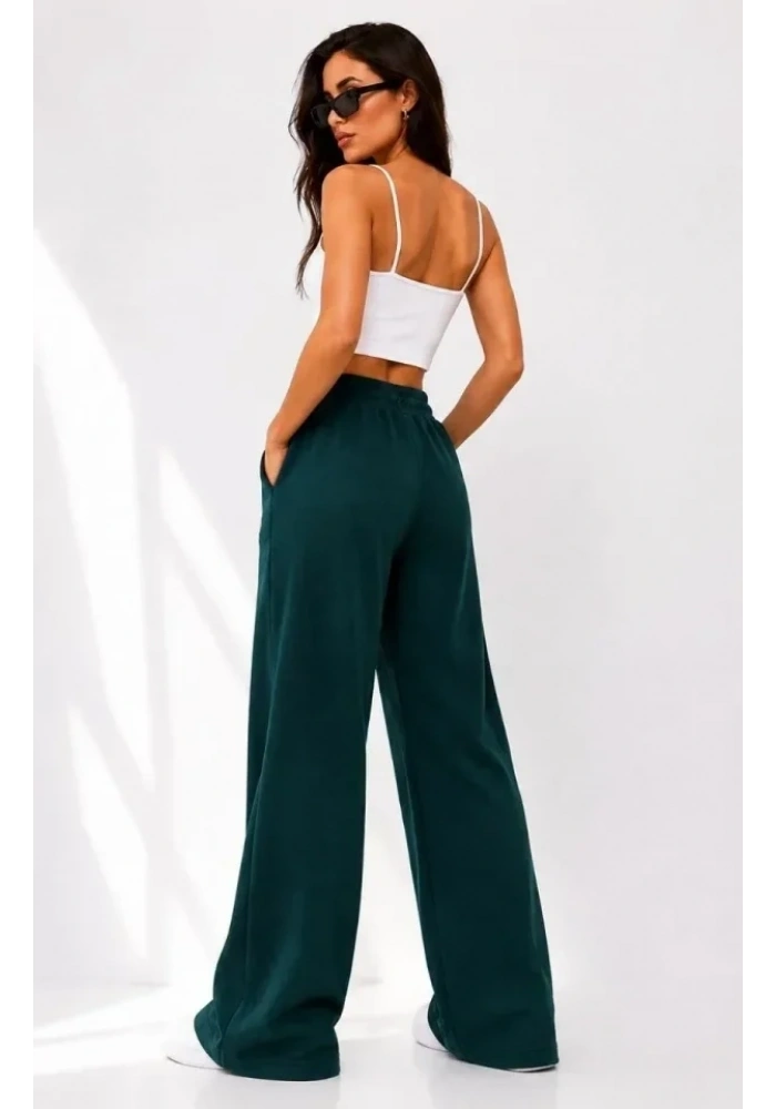Osy Modal Yumuşak Dokulu Cima Dikişli Nakışlı Cepli Oversize Bol Paça Eşofman Altı - Yeşil