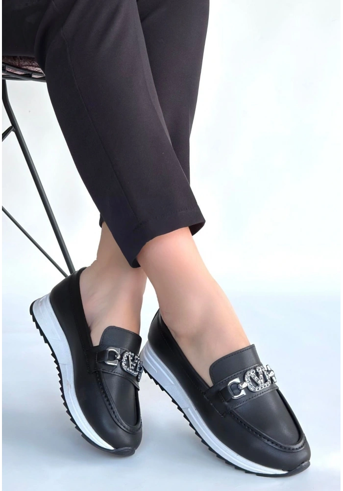 Otra Siyah Cilt Babet Ayakkabı