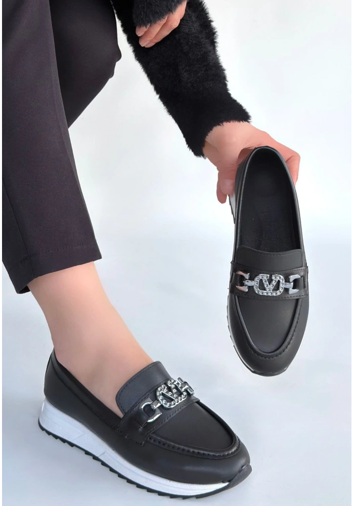 Otra Siyah Cilt Babet Ayakkabı