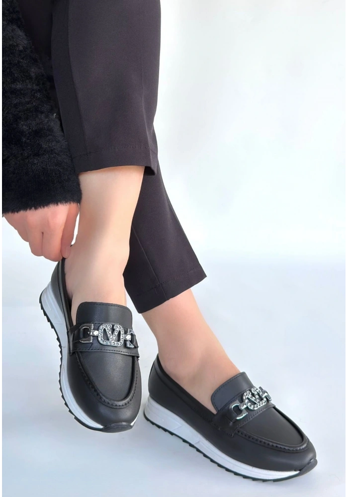 Otra Siyah Cilt Babet Ayakkabı