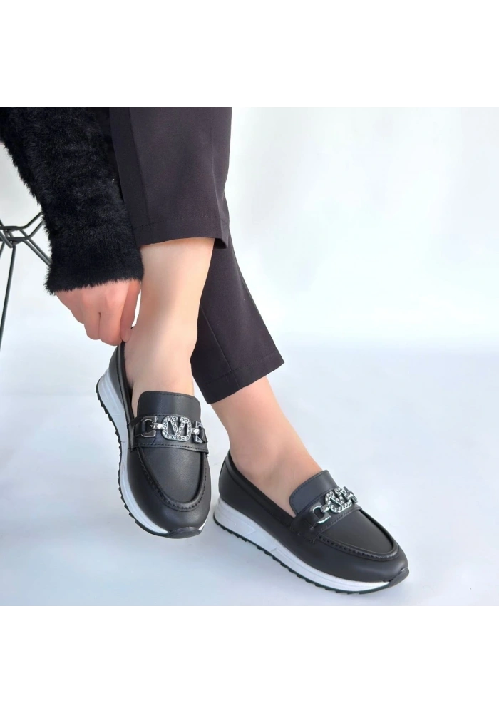 Otra Siyah Cilt Babet Ayakkabı