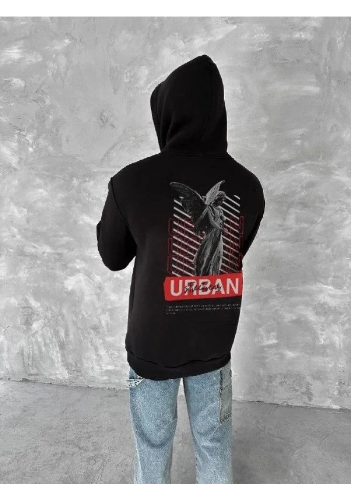Oversize Üç İplik Kapşonlu SweatShirt - Siyah