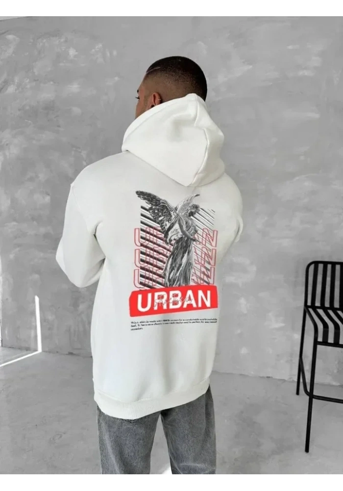 Oversize Üç İplik Kapüşonlu SweatShirt - Beyaz