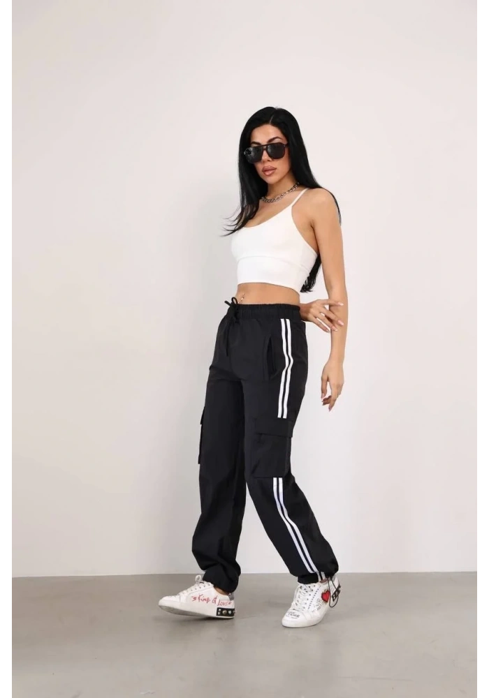 Paraşüt Kargo Ceplı Baggy Eşofman - Siyah