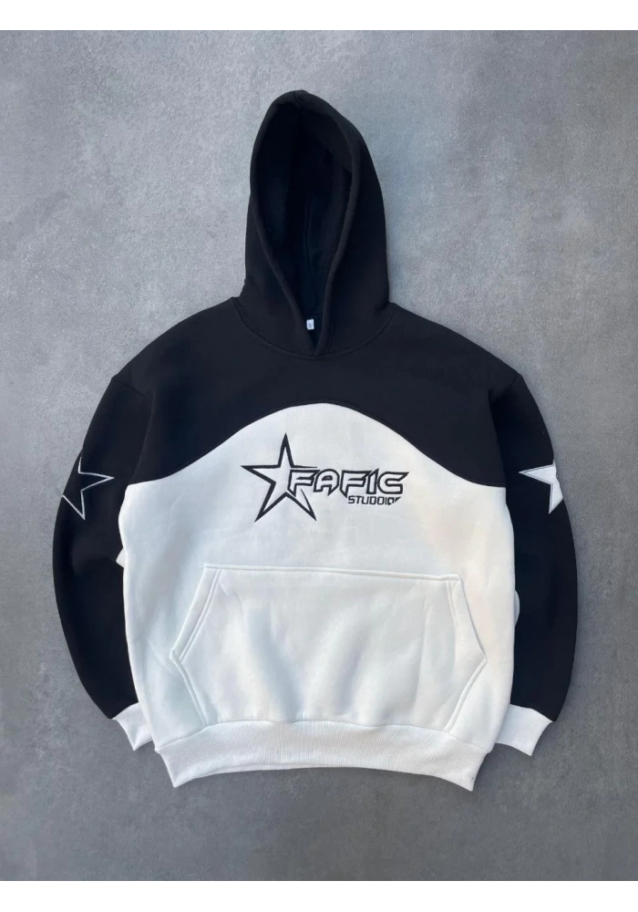 Kadın 3 İplik Pamuklu Parçalı Nakış İşlemelı Kapüşonlu SweatShirt Hoodie - Siyah