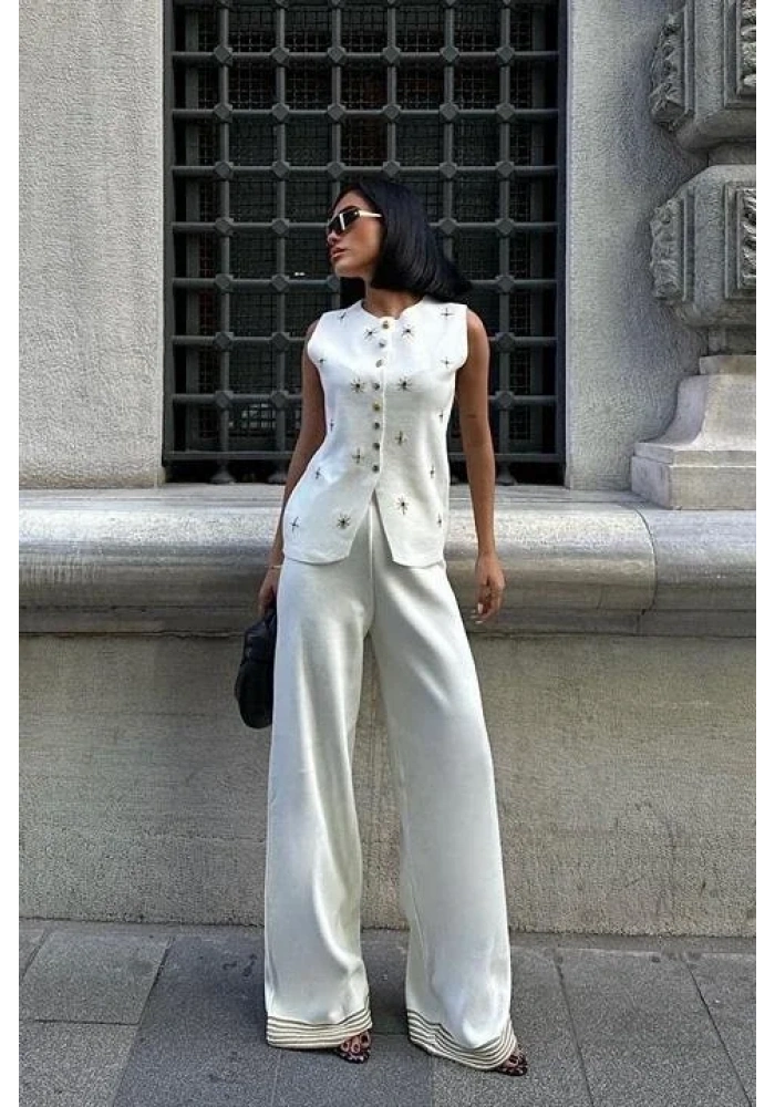 Paulo Gold Düğmeli Yelek Pantolon Takım 9976