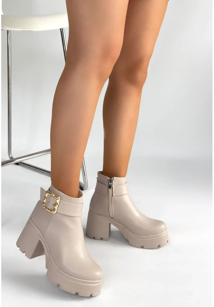 Pinma Bej Cilt Topuklu Bot