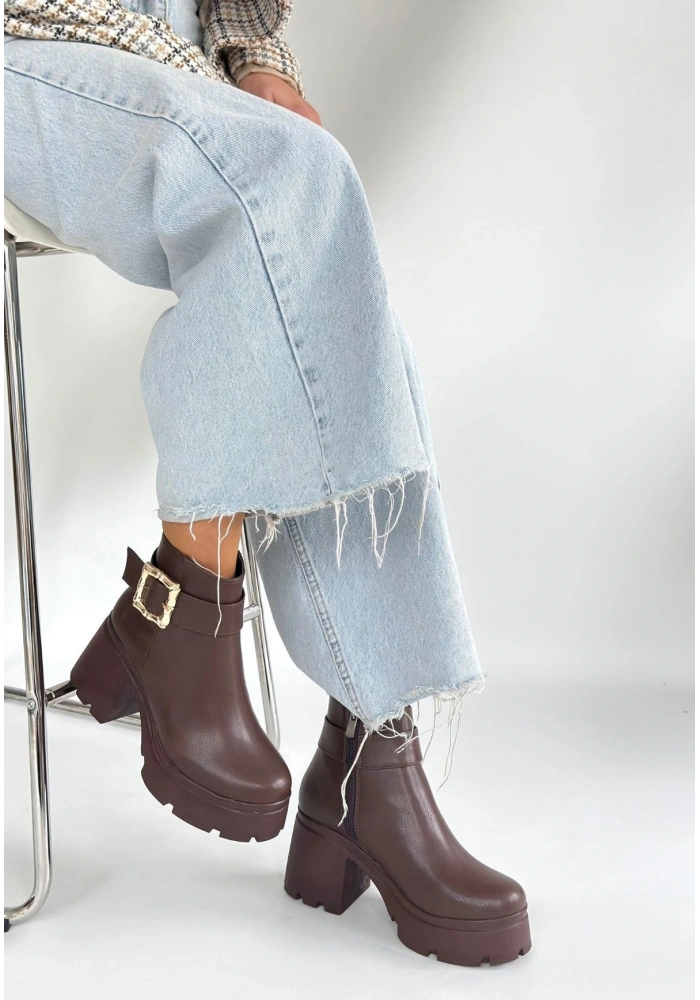 Pinma Kahverengi Cilt Topuklu Bot