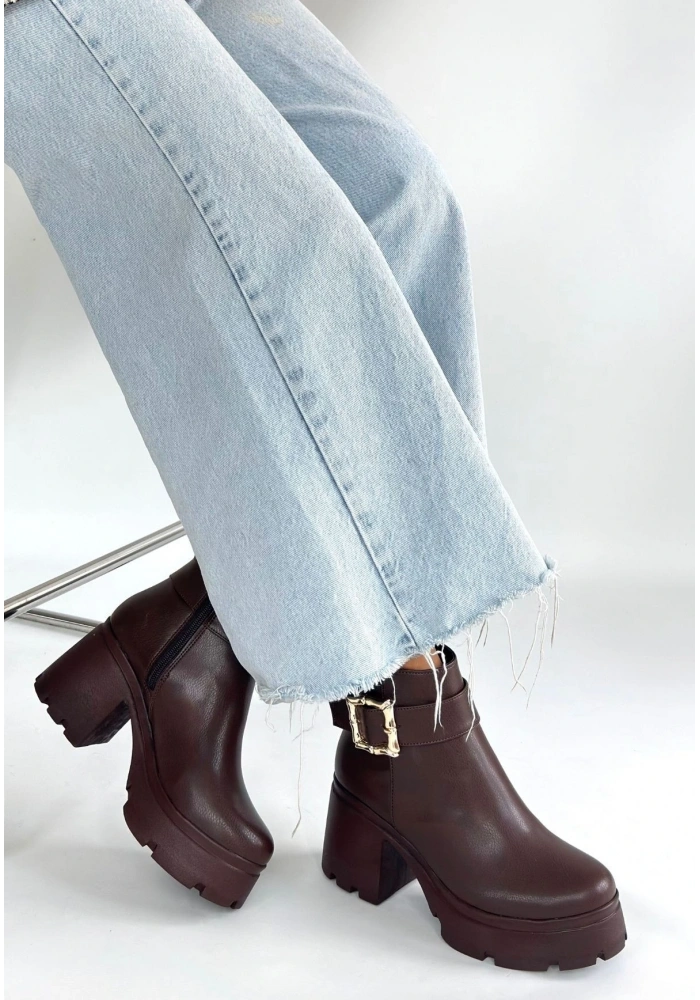 Pinma Kahverengi Cilt Topuklu Bot