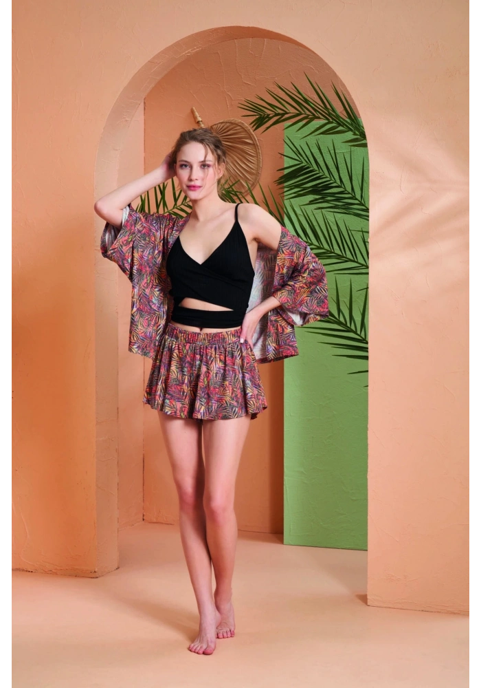 PJS 27003 Viskon Kimono Croplu Şort Takım