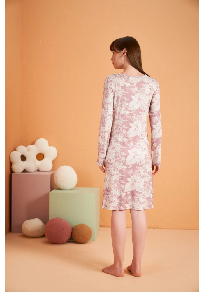 PJS 28019 Kadın Uzun Kol Desenli Gecelik